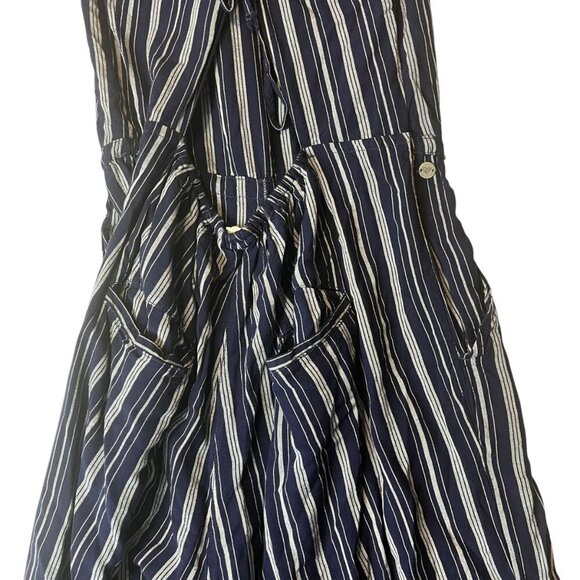 Roxy Women's M Jumpsuit Open Back Navy White Stripes Nautical Coastal Zipper - Picture 5 of 11